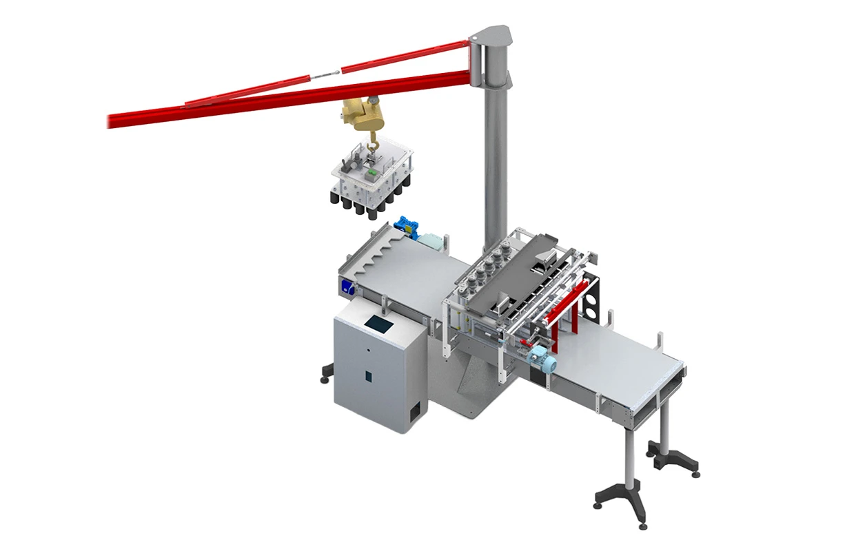 Cargador de bandejas: una de las máquinas de Mecanizaciones Alavesas e Irundin, fabricantes de maquinaria de embotellado y líneas completas